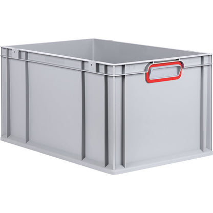 Heavy duty Euro size container, capacity 64.9 l, pack of 4, handle colour red.