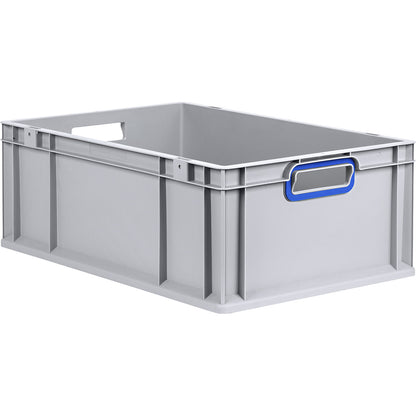 Heavy duty Euro size container, capacity 44.3 l, pack of 4, handle colour blue.