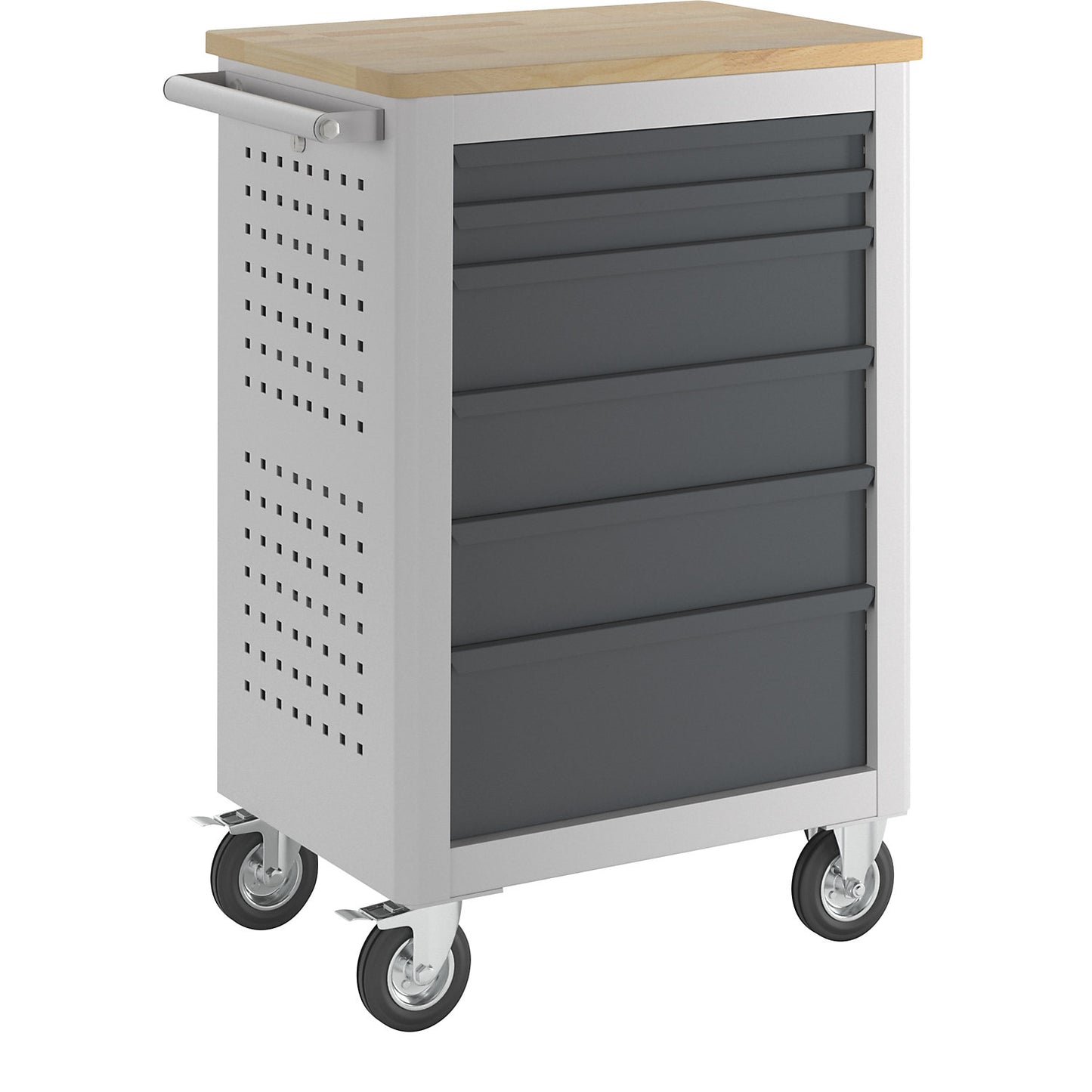 Tool trolley, width 665 mm, 6 drawers for extension on both sides, body light grey.