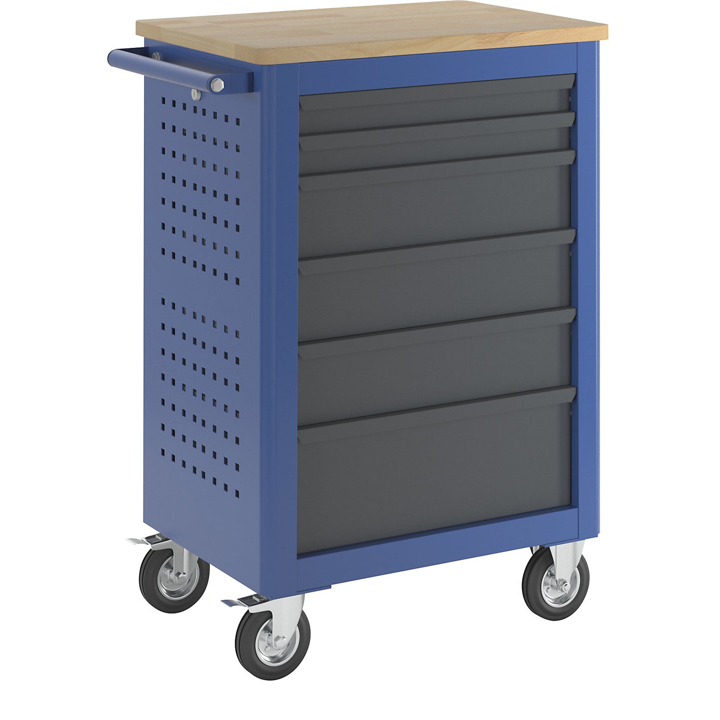 Tool trolley, width 665 mm, 6 drawers for extension on both sides, body gentian blue.
