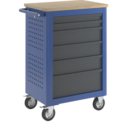 Tool trolley, width 665 mm, 6 drawers for extension on both sides, body gentian blue.