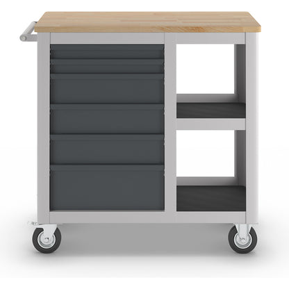 Tool trolley, width 965 mm, with 6 drawers + 2 shelves, body light grey.