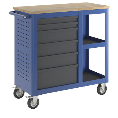 Tool trolley, width 965 mm, with 6 drawers + 2 shelves, body gentian blue.