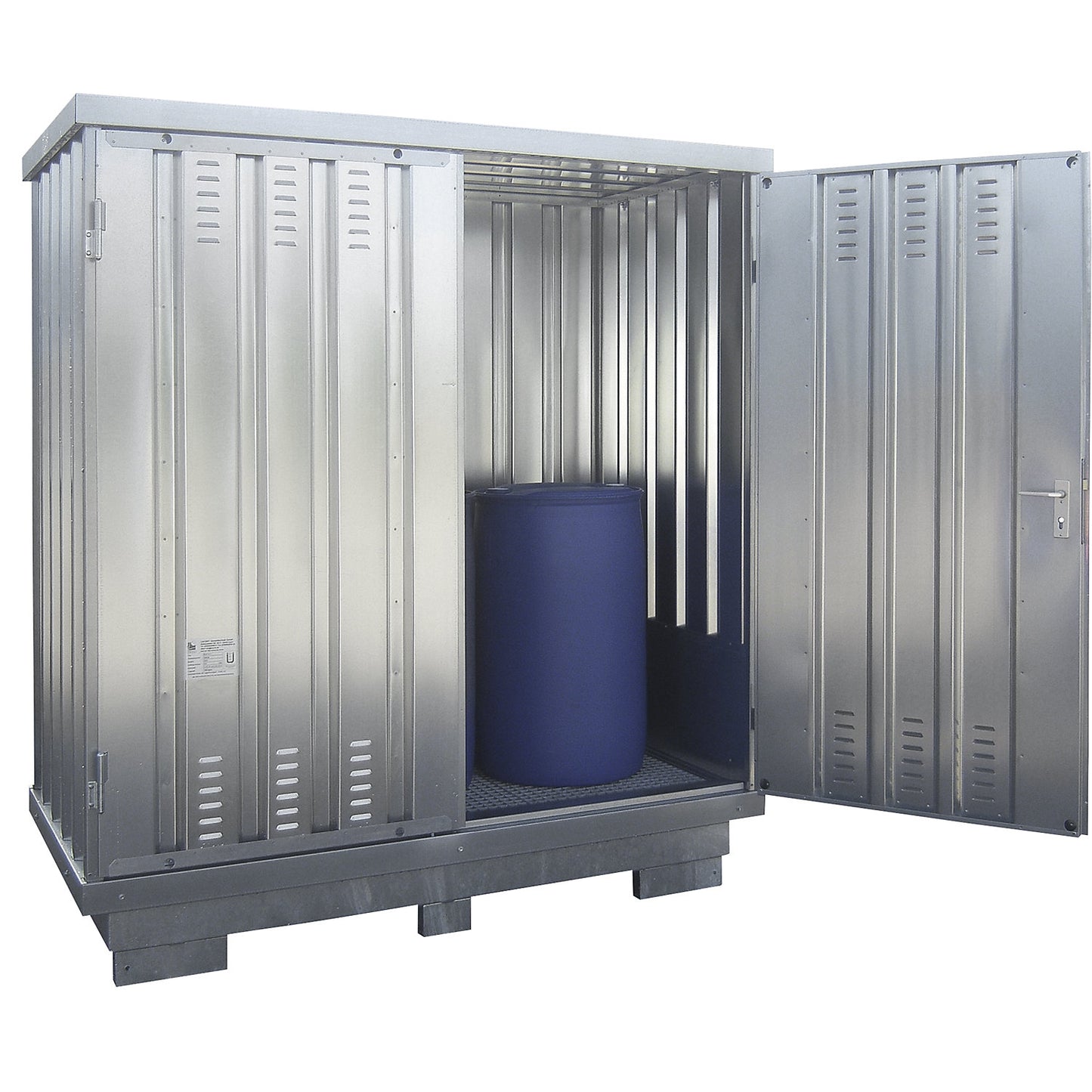 Hazardous goods storage container for water hazardous media, external HxWxD 2385 x 2075 x 1075 mm, zinc plated.