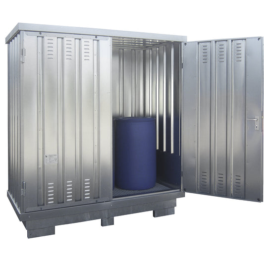Hazardous goods storage container for water hazardous media, external HxWxD 2385 x 2075 x 1075 mm, zinc plated.
