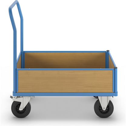 Platform truck with wooden panels, with 4 half height side panels, LxW 1050 x 700 mm, solid rubber.