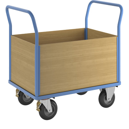 Platform truck with wooden panels, with 4 full height side panels, LxW 1050 x 700 mm, pneumatic tyres.