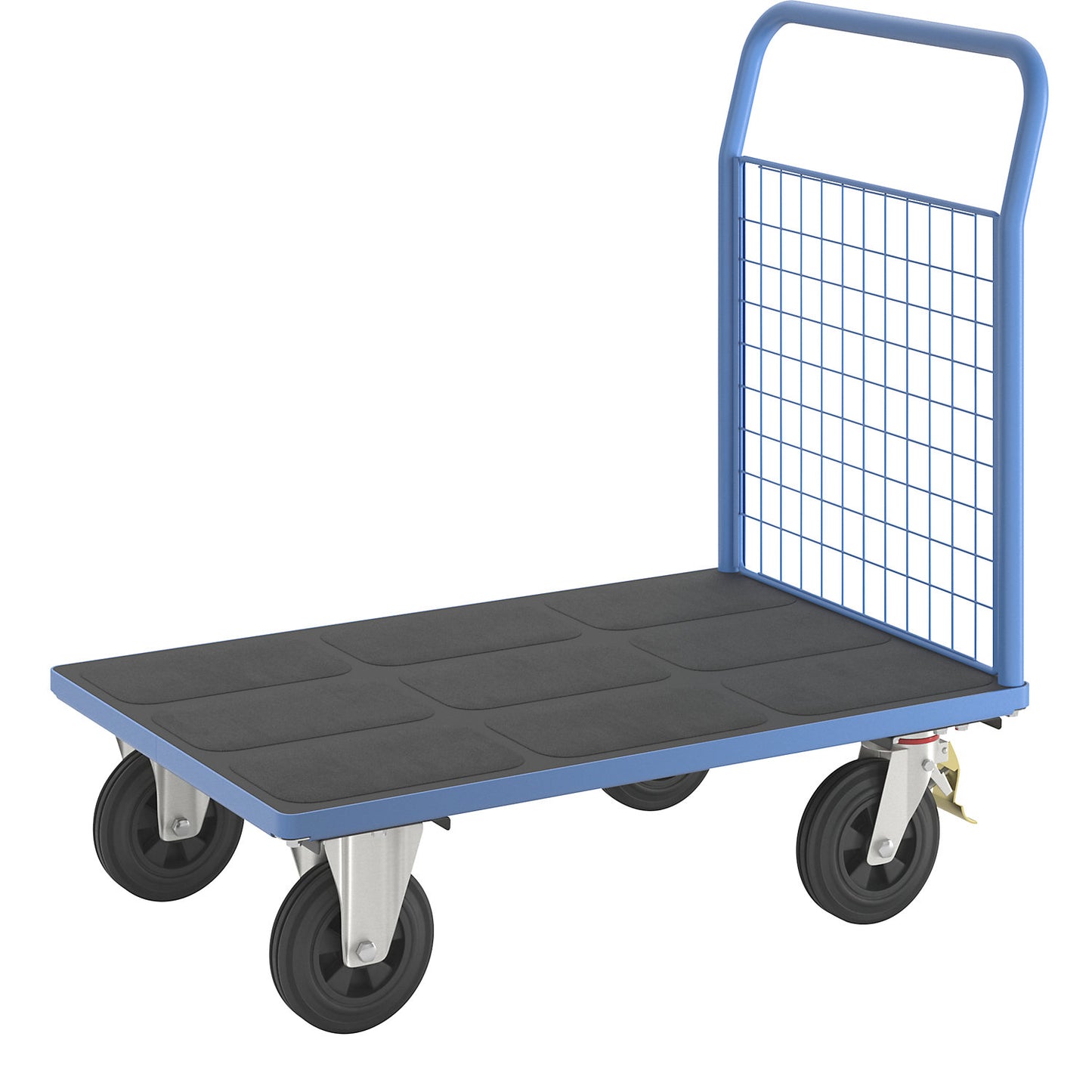 Platform truck with mesh panels, 1 high mesh end panel, LxW 1050 x 700 mm, solid rubber tyres.