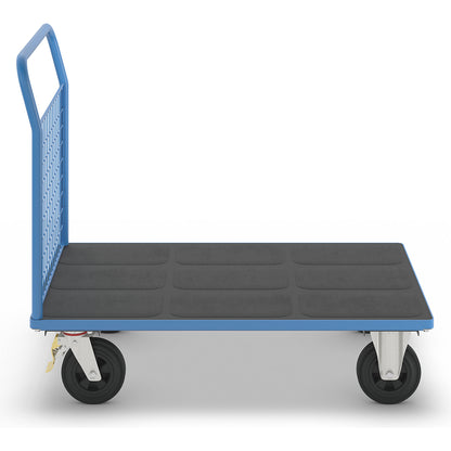 Platform truck with mesh panels, 1 high mesh end panel, LxW 1250 x 800 mm, solid rubber tyres.