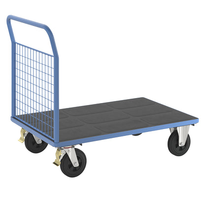 Platform truck with mesh panels, 1 high mesh end panel, LxW 1250 x 800 mm, solid rubber tyres.