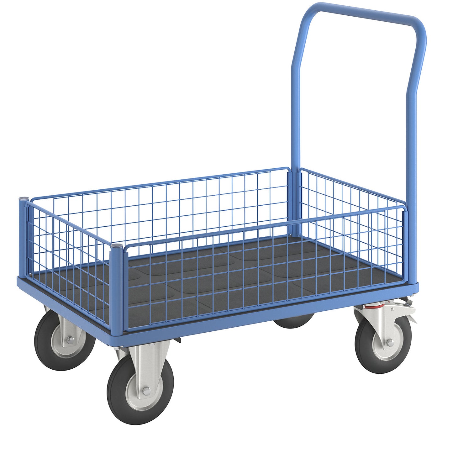 Platform truck with mesh panels, 4 half height mesh panels, LxW 1050 x 700 mm, pneumatic tyres.