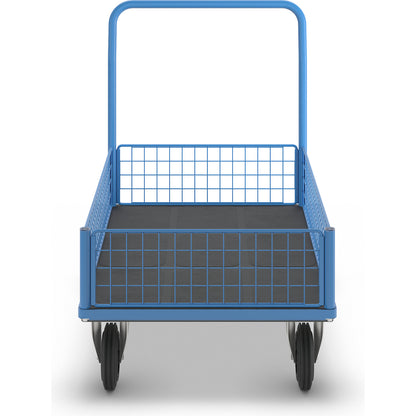 Platform truck with mesh panels, 4 half height mesh panels, LxW 1250 x 800 mm, solid rubber tyres.