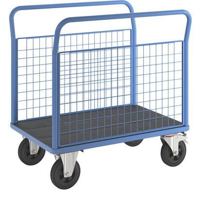 Platform truck with mesh panels, 2 mesh side panels, LxW 1050 x 700 mm, solid rubber tyres.