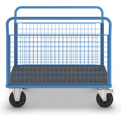 Platform truck with mesh panels, 2 mesh side panels, LxW 1250 x 800 mm, solid rubber tyres.