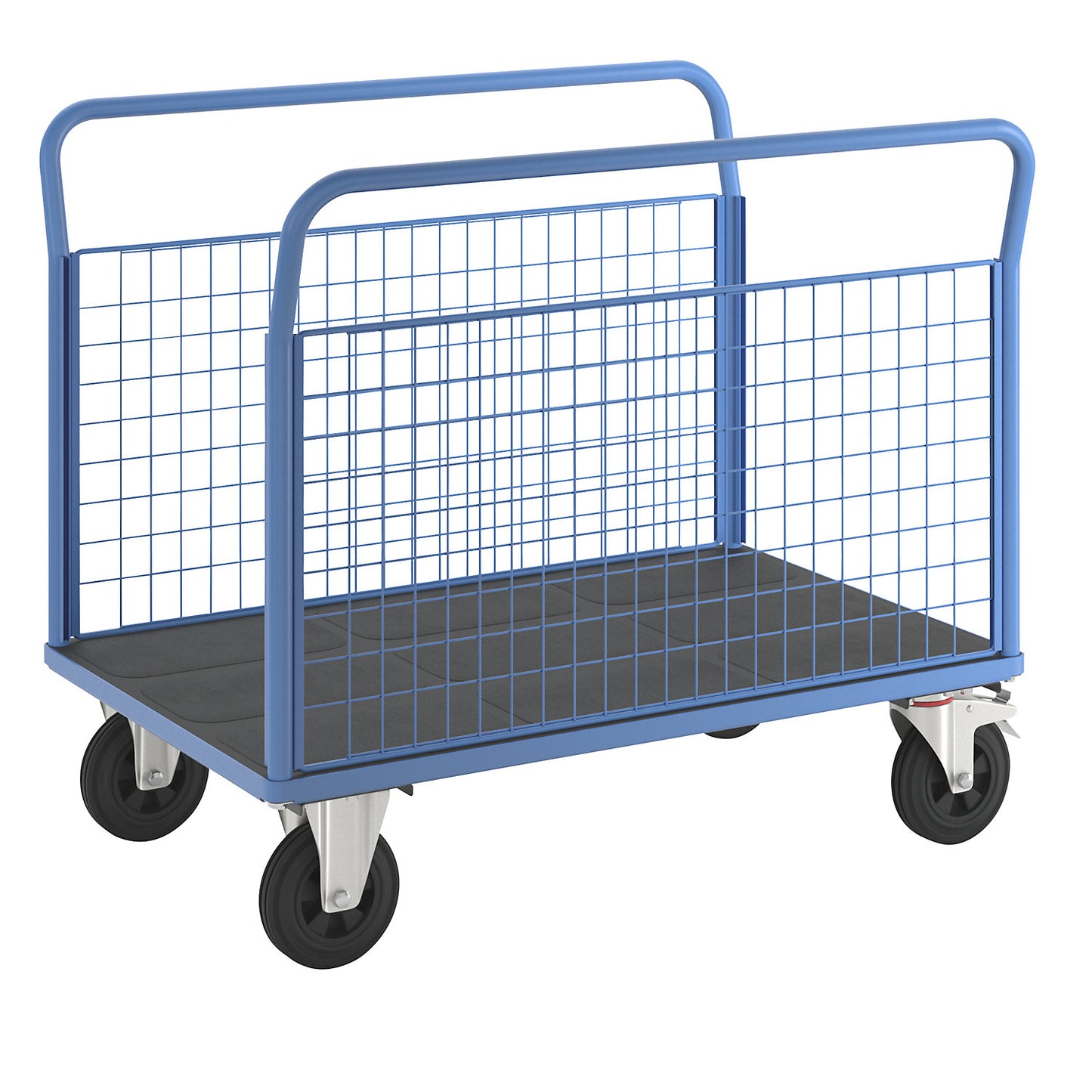 Platform truck with mesh panels, 2 mesh side panels, LxW 1250 x 800 mm, solid rubber tyres.