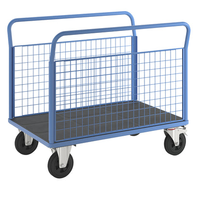 Platform truck with mesh panels, 2 mesh side panels, LxW 1250 x 800 mm, solid rubber tyres.