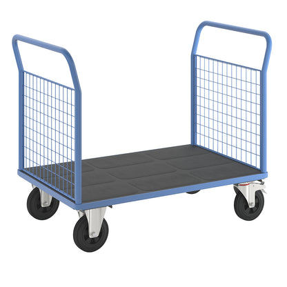 Platform truck with mesh panels, 2 mesh end panels, LxW 1250 x 800 mm, solid rubber tyres.