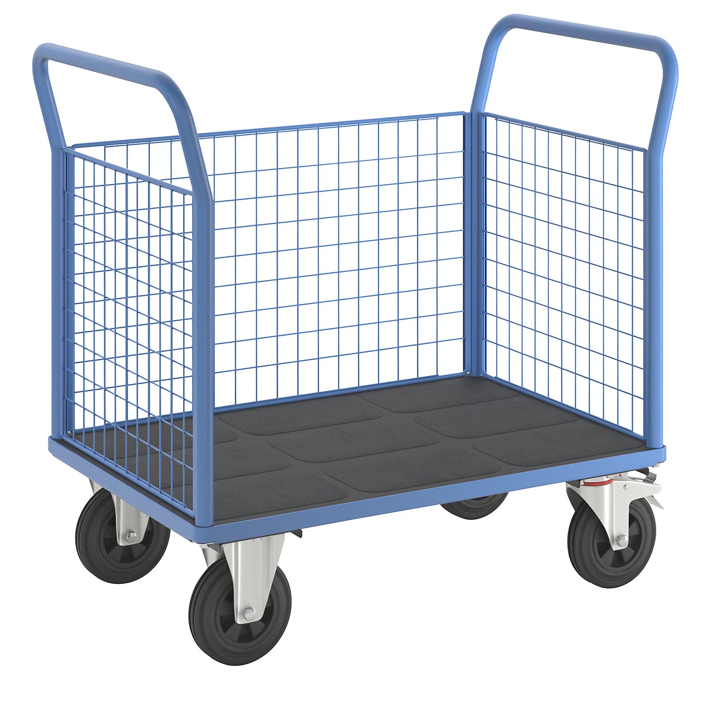 Platform truck with mesh panels, 3 high mesh panels, LxW 1050 x 700 mm, solid rubber tyres.
