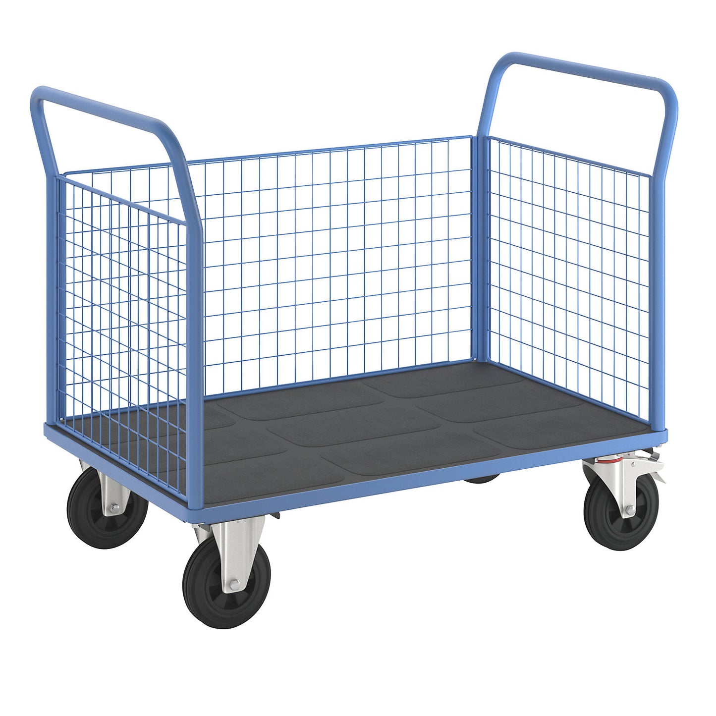 Platform truck with mesh panels, 3 high mesh panels, LxW 1250 x 800 mm, solid rubber tyres.