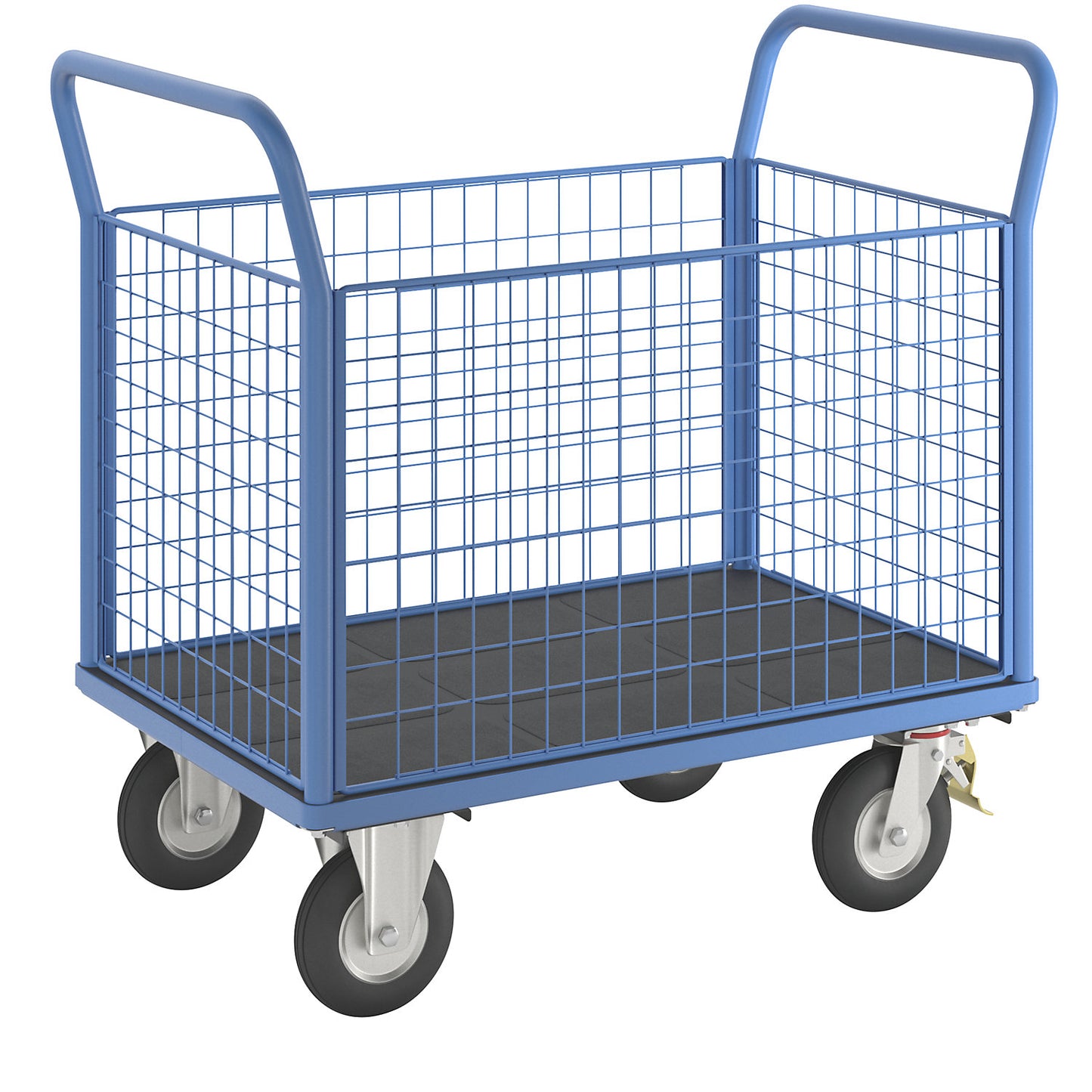 Platform truck with mesh panels, 4 high mesh panels, LxW 1050 x 700 mm, pneumatic tyres.