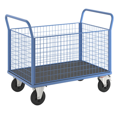 Platform truck with mesh panels, 4 high mesh panels, LxW 1250 x 800 mm, solid rubber tyres.