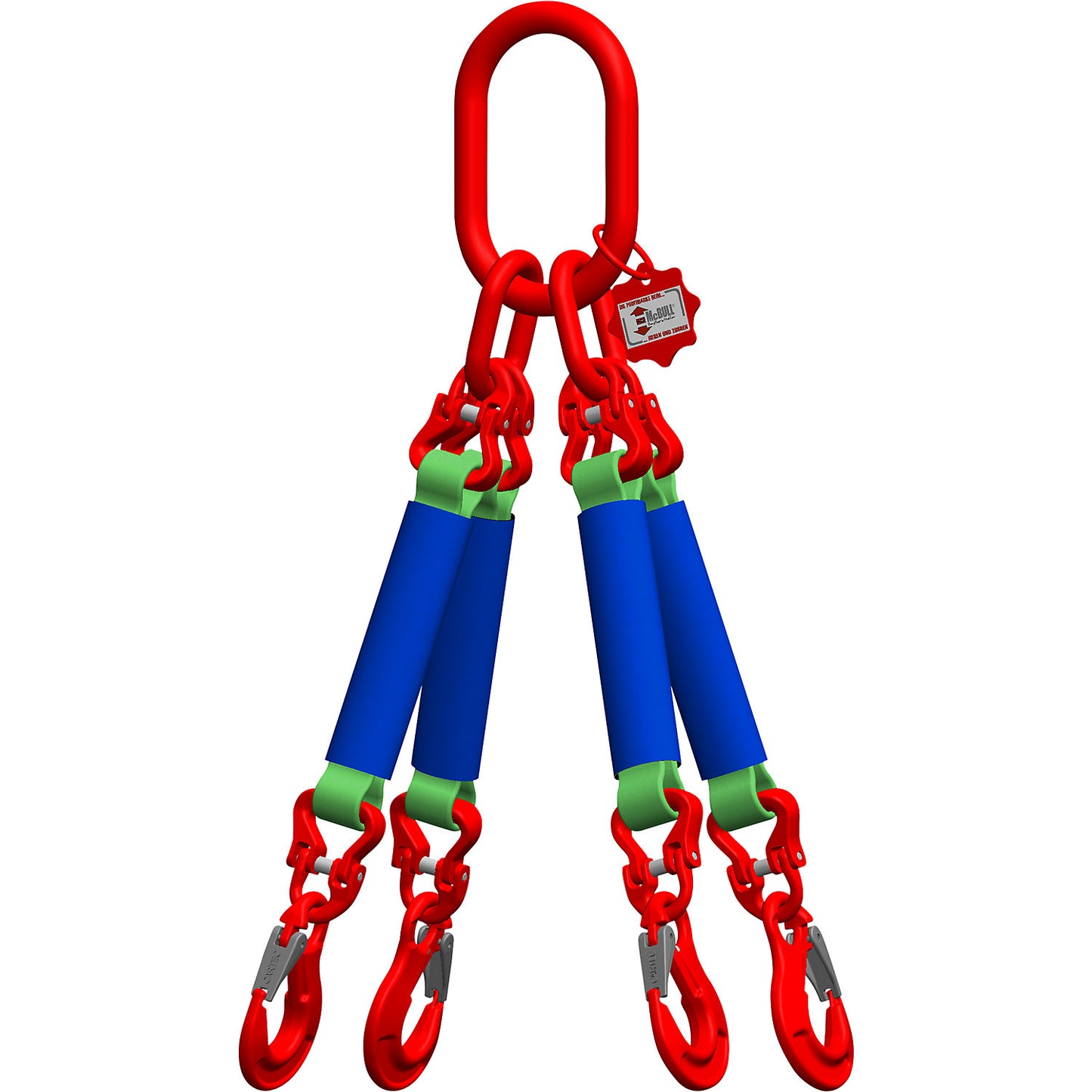 Round sling suspension set, length 2 m, 4-leg, green.