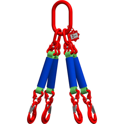 Round sling suspension set, length 2 m, 4-leg, green.