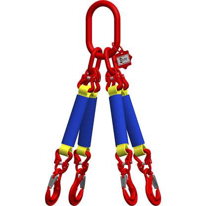 Round sling suspension set, length 2 m, 4-leg, yellow.