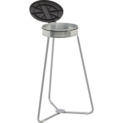 Steel waste sack holder with plastic lid, for capacities up to 120 l, three legged frame, black lid.