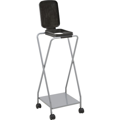 Steel waste sack holder with plastic lid, for capacities up to 120 l, wheeled base, black lid.