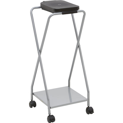 Steel waste sack holder with plastic lid, for capacities up to 120 l, wheeled base, black lid.