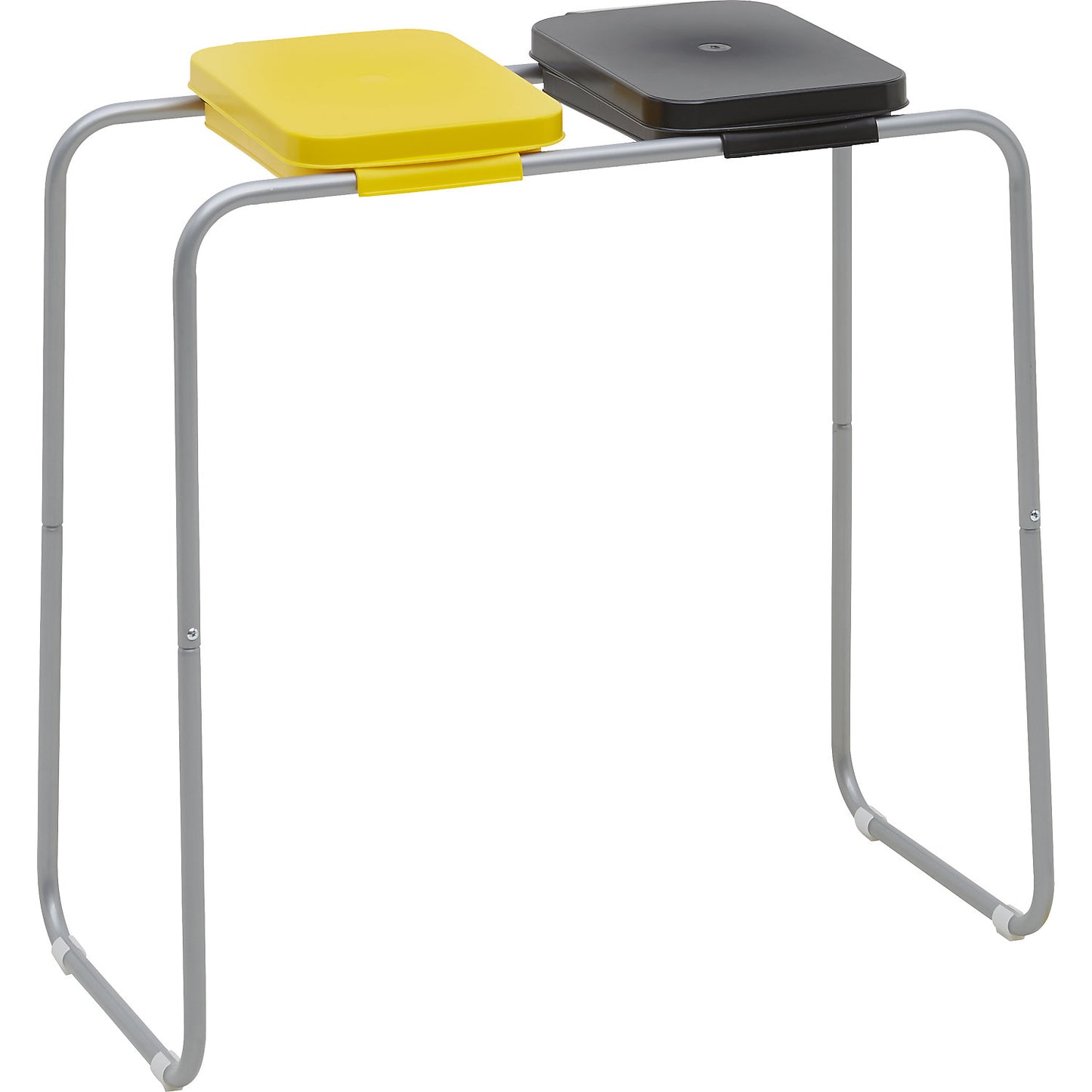 Steel waste sack holder with plastic lid, for capacities up to 2 x 120 l, static frame, yellow and black lid.