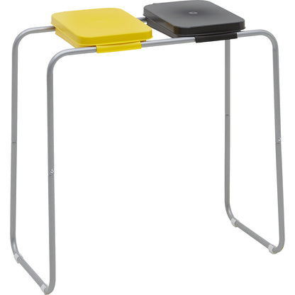 Steel waste sack holder with plastic lid, for capacities up to 2 x 120 l, static frame, yellow and black lid.