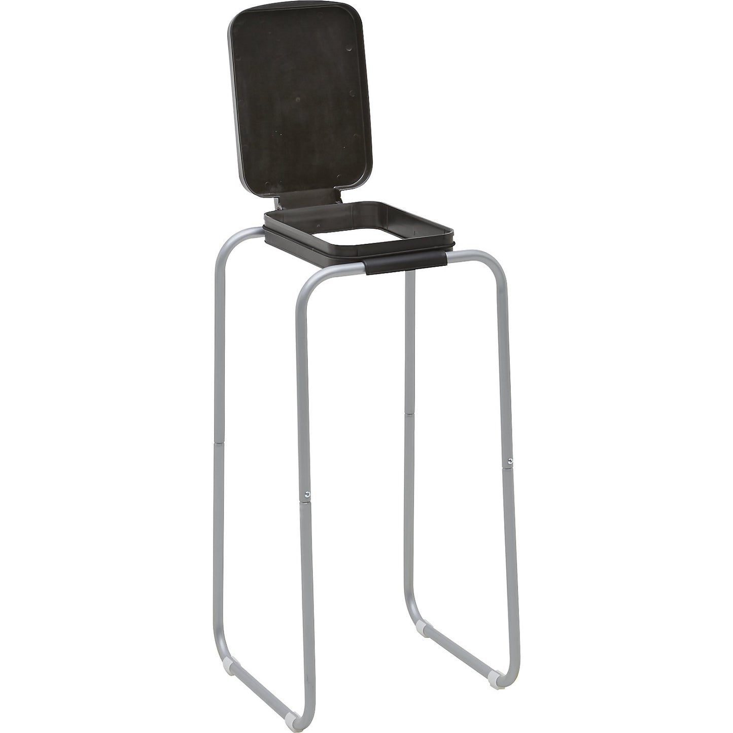 Steel waste sack holder with plastic lid, for capacities up to 120 l, stand frame, black lid.