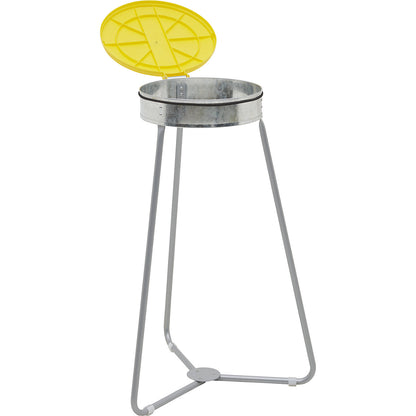 Steel waste sack holder with plastic lid, for capacities up to 120 l, three legged frame, yellow lid.