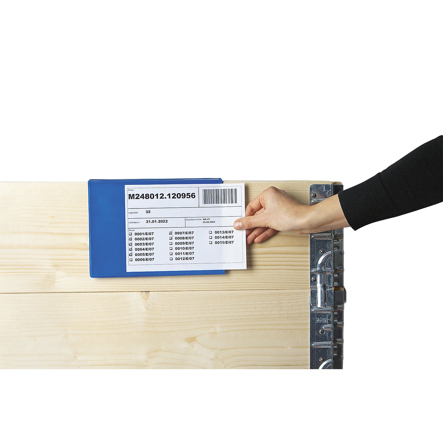 Labelling pouches, pack of 100, for wooden pallet collars, paper format A5, green.
