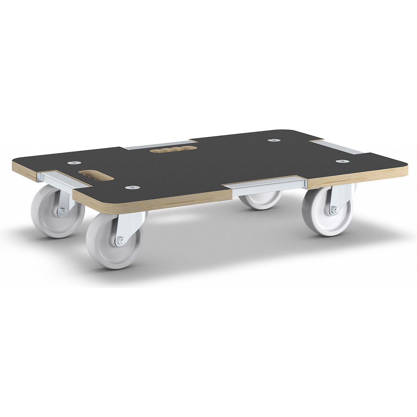 Transport dolly made of multiplex panel, rectangular, max. load 250 kg, width 434 mm.
