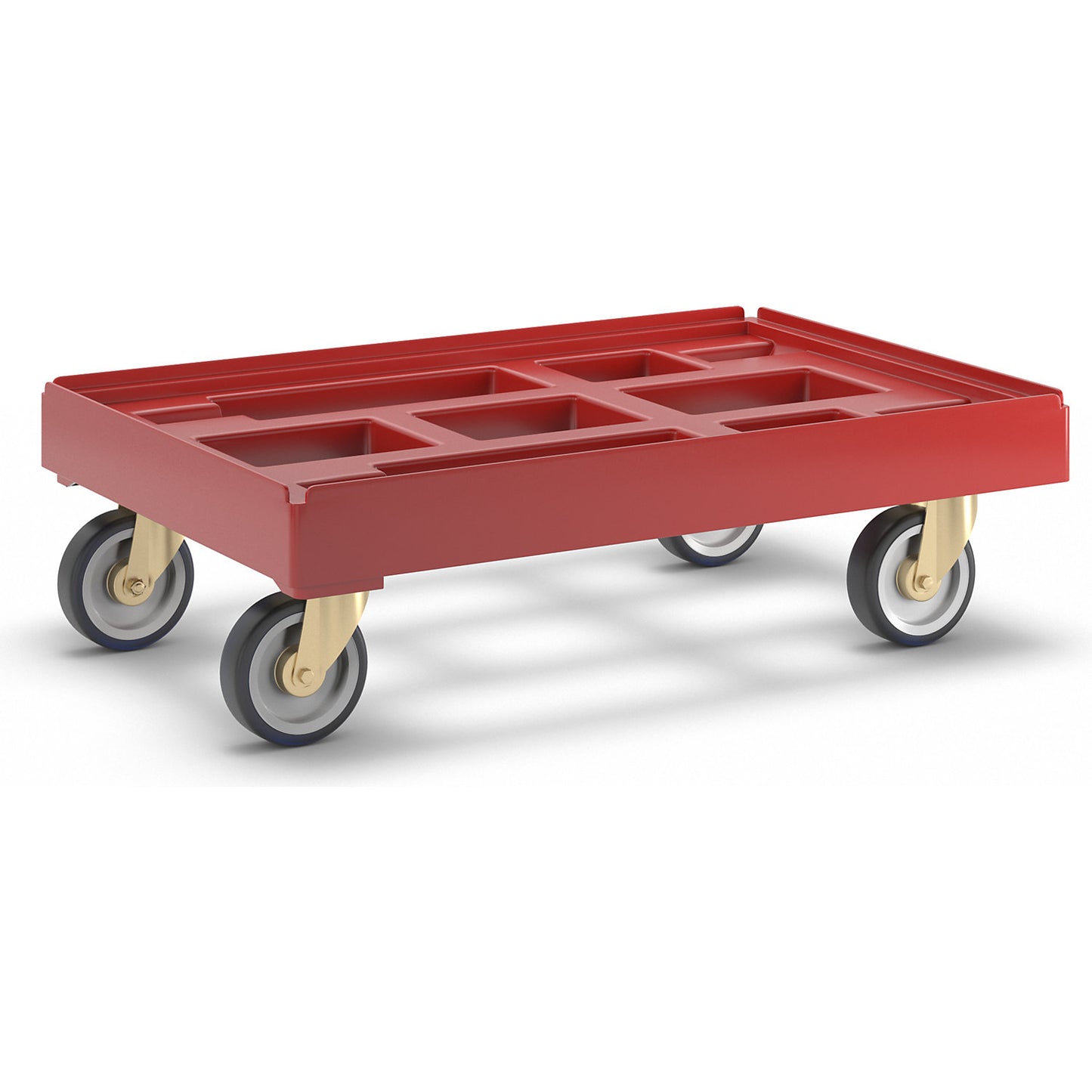 Transport dolly, LxW 610 x 410 mm, made of HDPE, welded, flame red.