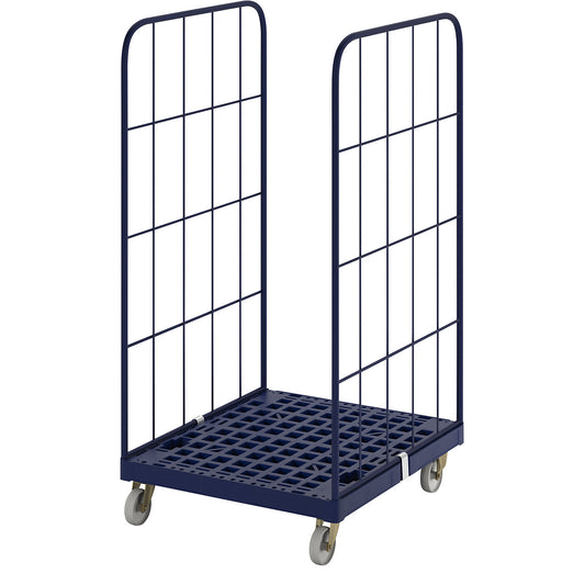 Roll container with plastic dolly, 2-sided, WxD 724 x 815 mm, effective height 1450 mm.