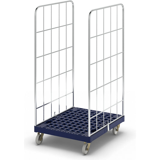 Roll container with plastic dolly, 2-sided, WxD 682 x 815 mm, effective height 1460 mm.