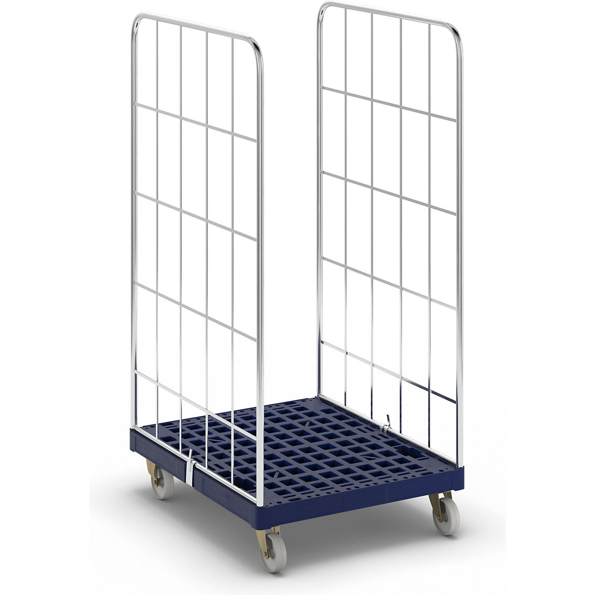 Roll container with plastic dolly, 2-sided, WxD 682 x 815 mm, effective height 1460 mm.