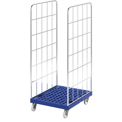 Roll container with plastic dolly, 2-sided, WxD 682 x 815 mm, effective height 1650 mm.