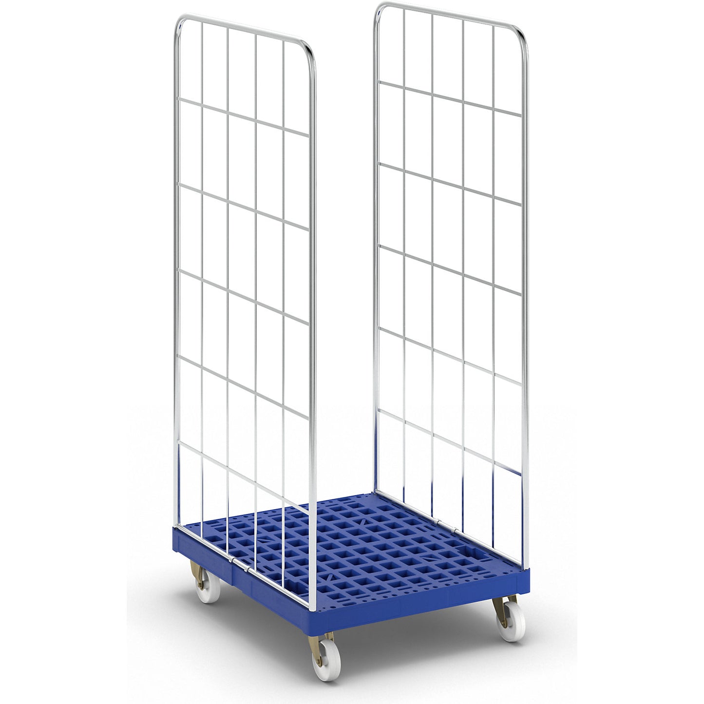 Roll container with plastic dolly, 2-sided, WxD 682 x 815 mm, effective height 1650 mm.