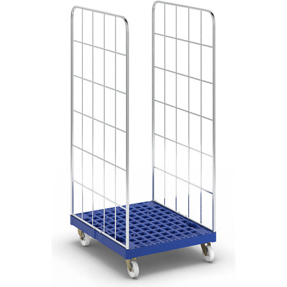 Roll container with plastic dolly, 2-sided, WxD 682 x 815 mm, effective height 1650 mm.