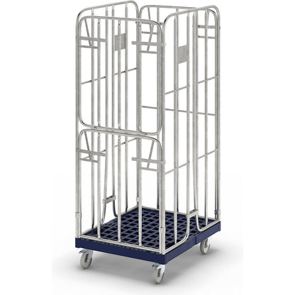 Roll container, hot dip galvanised, 4-sided, with 1 front panel, hinged.