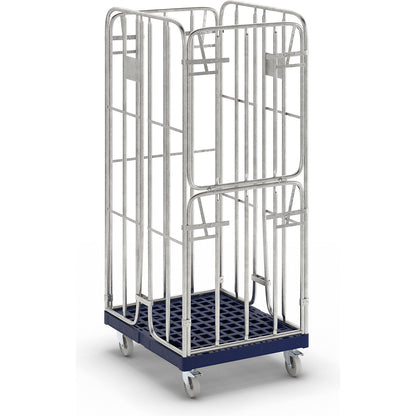 Roll container, hot dip galvanised, 4-sided, with 1 front panel, hinged.