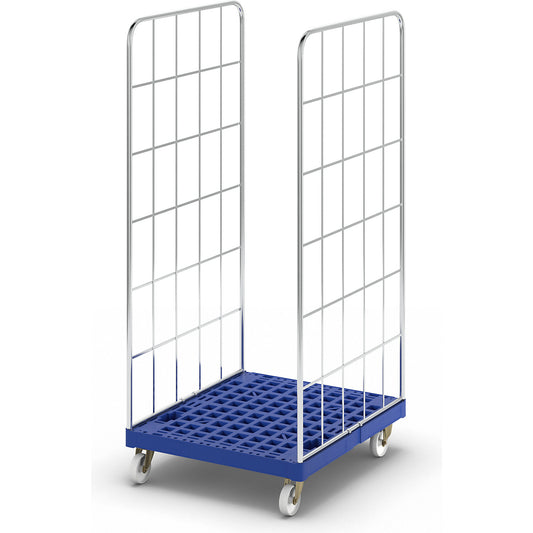 Roll container with plastic dolly, 2-sided, WxD 724 x 815 mm, effective height 1650 mm.