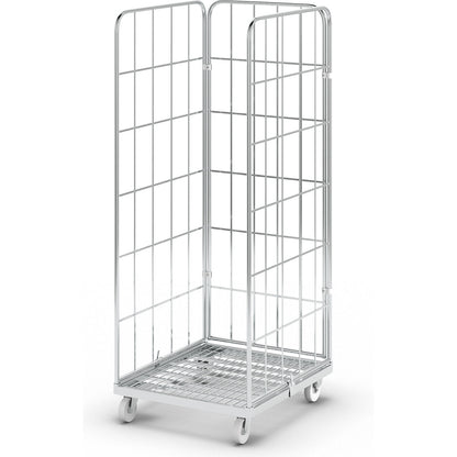 Steel roll container, 3-sided, overall height 1830 mm, weight 33.3 kg.