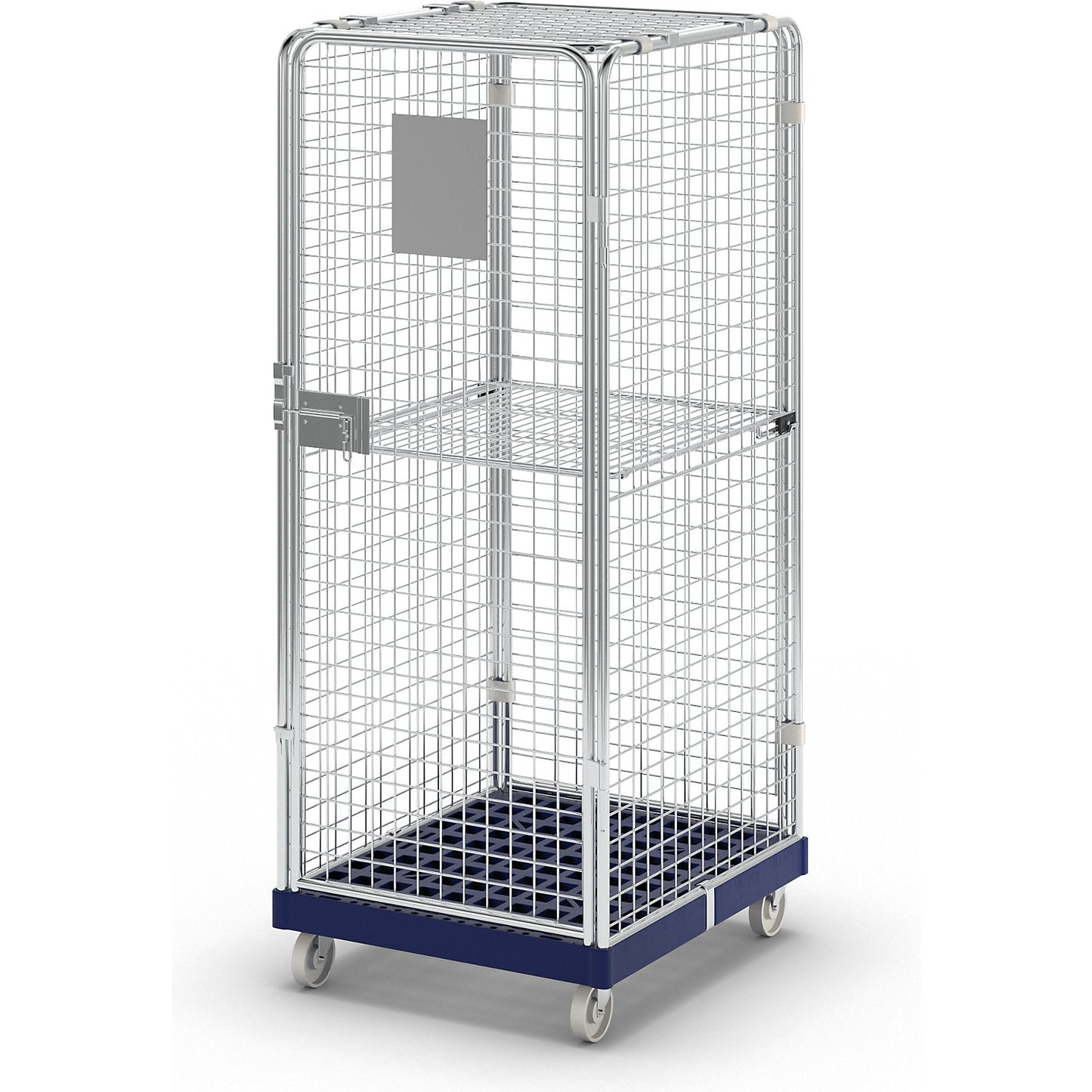 Security roll container with plastic dolly, effective height 1585 mm, with 1 door.