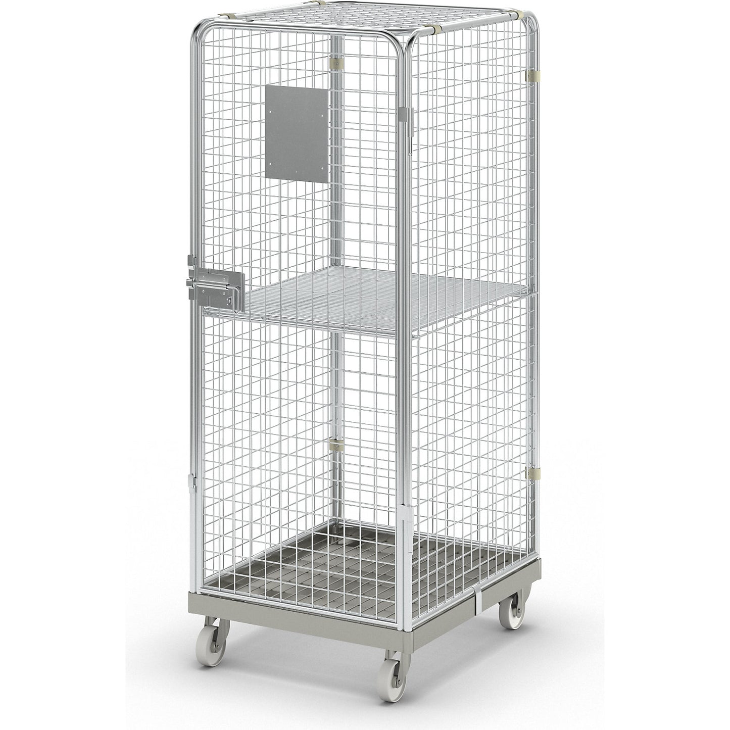 Security steel container with steel dolly, with intermediate shelf, with 1 door.